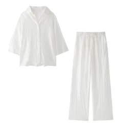 Woman Jacquard Trouser Set V Neck Long Sleeves Shirt Top + Casual Lace Up Elastic Waist Streetwear Women's Wide Leg Pant