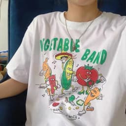 Vegetable Band Print Women T Shirt Harajuku Streetwear aesthetic Graphic Tee Cotton Short Sleeve Funny Female Tops Clothes