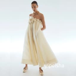 Customized Matching Chiffon Flower Straight Strapless Midi Dresses Prom Dresses Classic Exquisite Modern Style Pastrol Chinese