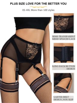 Comeondear Sexy Garter Black Suspenders With 6 Strong Strap Women's White Lace High Waist Belt For Stockings Plus Size Lingerie
