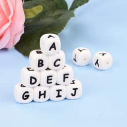 LOFCA 40PCS/Lot Alphabet 12mm Food Grade Letter Silicone Beads Baby Bead Pacifier Chain BPA Free  for Name Make DIY Necklace