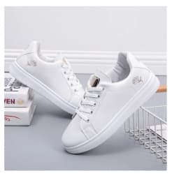 Women Leather Pu Casual Shoes New 2025 Woman Shoes Fashion Embroidered White Sneakers Breathable Flower Lace-Up Women Sneakers