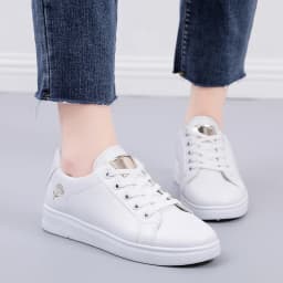 Women Leather Pu Casual Shoes New 2025 Woman Shoes Fashion Embroidered White Sneakers Breathable Flower Lace-Up Women Sneakers