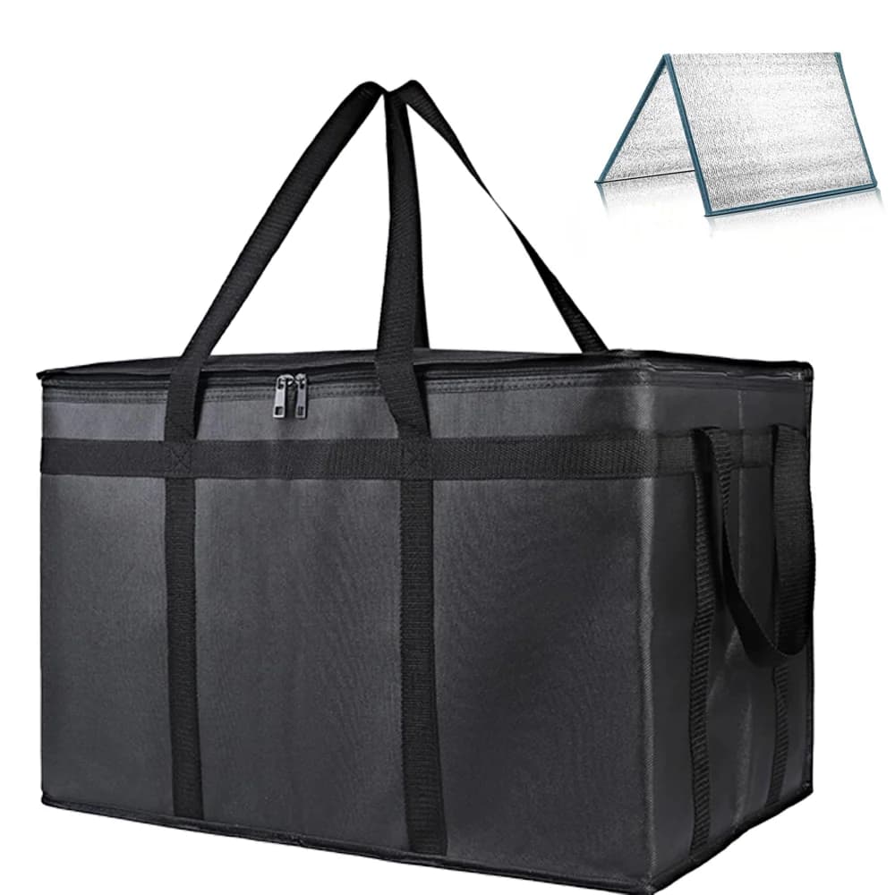 1 Set (Bag & Bottom), XXXL Large Capacity Reusable Warming Bag with Removable Hard Bottom, 3 Layers Insulated Pizza Delivery Bag