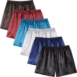 JupiterSecret 6pcs Men's Satin Boxer Shorts Casual Home Underwear Comfortable Silk-Like Bottoms with Elastic Waistband