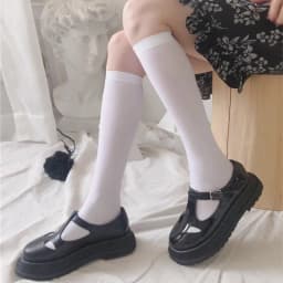 Black White Long Socks Stockings Women JK Japan Style Solid Color Thigh High Stockings High School Girls Striped Knee High Socks