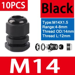 10PCS Waterproof Cable Gland M8 M12 M16 M20 M25 M32 M40 Black Plastic Seal Joint Nylon IP68 White Cable Fixing Nylon Connector