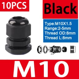 10PCS Waterproof Cable Gland M8 M12 M16 M20 M25 M32 M40 Black Plastic Seal Joint Nylon IP68 White Cable Fixing Nylon Connector