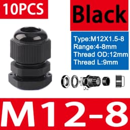 10PCS Waterproof Cable Gland M8 M12 M16 M20 M25 M32 M40 Black Plastic Seal Joint Nylon IP68 White Cable Fixing Nylon Connector
