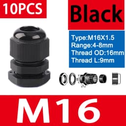10PCS Waterproof Cable Gland M8 M12 M16 M20 M25 M32 M40 Black Plastic Seal Joint Nylon IP68 White Cable Fixing Nylon Connector