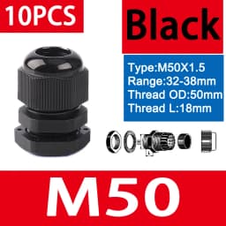 10PCS Waterproof Cable Gland M8 M12 M16 M20 M25 M32 M40 Black Plastic Seal Joint Nylon IP68 White Cable Fixing Nylon Connector