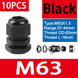 10PCS Waterproof Cable Gland M8 M12 M16 M20 M25 M32 M40 Black Plastic Seal Joint Nylon IP68 White Cable Fixing Nylon Connector