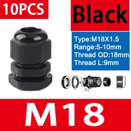 10PCS Waterproof Cable Gland M8 M12 M16 M20 M25 M32 M40 Black Plastic Seal Joint Nylon IP68 White Cable Fixing Nylon Connector