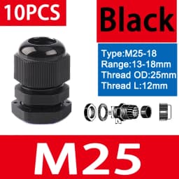 10PCS Waterproof Cable Gland M8 M12 M16 M20 M25 M32 M40 Black Plastic Seal Joint Nylon IP68 White Cable Fixing Nylon Connector