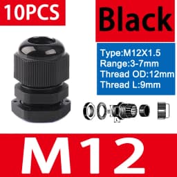 10PCS Waterproof Cable Gland M8 M12 M16 M20 M25 M32 M40 Black Plastic Seal Joint Nylon IP68 White Cable Fixing Nylon Connector