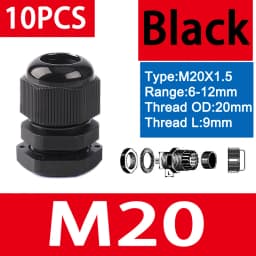 10PCS Waterproof Cable Gland M8 M12 M16 M20 M25 M32 M40 Black Plastic Seal Joint Nylon IP68 White Cable Fixing Nylon Connector
