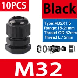 10PCS Waterproof Cable Gland M8 M12 M16 M20 M25 M32 M40 Black Plastic Seal Joint Nylon IP68 White Cable Fixing Nylon Connector