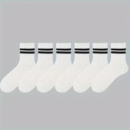 2/6 Pairs Men Medium Length Socks Simple Versatile Casual Black White Striped Breathable High-Quality Casual Round Neck Socks