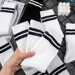 2/6 Pairs Men Medium Length Socks Simple Versatile Casual Black White Striped Breathable High-Quality Casual Round Neck Socks