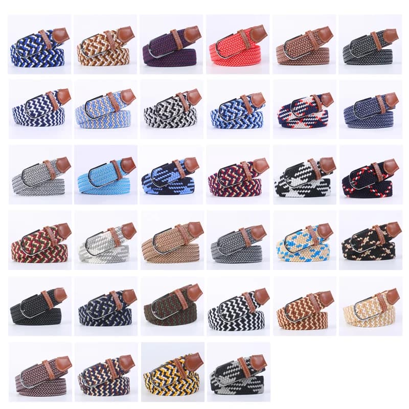 Unisex Elastic Fabric Woven Casual Women Pin Buckle Expandable Braided Stretch Canvas Stylish Leisure Belts for Men