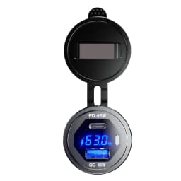 45W Type-C PD QC3.0 USB Car Charger Socket 12V 24V Fast Charge Voltmeter Switch Alloy Shell for Auto Truck Boat RV Bus Motor
