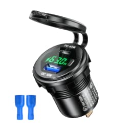 45W Type-C PD QC3.0 USB Car Charger Socket 12V 24V Fast Charge Voltmeter Switch Alloy Shell for Auto Truck Boat RV Bus Motor