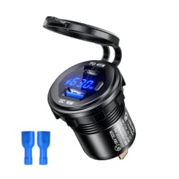 45W Type-C PD QC3.0 USB Car Charger Socket 12V 24V Fast Charge Voltmeter Switch Alloy Shell for Auto Truck Boat RV Bus Motor