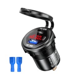 45W Type-C PD QC3.0 USB Car Charger Socket 12V 24V Fast Charge Voltmeter Switch Alloy Shell for Auto Truck Boat RV Bus Motor