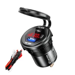 45W Type-C PD QC3.0 USB Car Charger Socket 12V 24V Fast Charge Voltmeter Switch Alloy Shell for Auto Truck Boat RV Bus Motor
