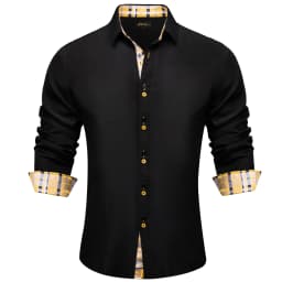 Men's Polyester Cotton Solid Black Shirts Long Sleeve Blue Paisley Patchwork Social Casual Dress Shirt Elegant Men Clothing
