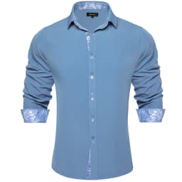 Men's Polyester Cotton Solid Black Shirts Long Sleeve Blue Paisley Patchwork Social Casual Dress Shirt Elegant Men Clothing