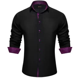 Men's Polyester Cotton Solid Black Shirts Long Sleeve Blue Paisley Patchwork Social Casual Dress Shirt Elegant Men Clothing