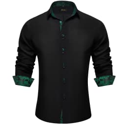 Men's Polyester Cotton Solid Black Shirts Long Sleeve Blue Paisley Patchwork Social Casual Dress Shirt Elegant Men Clothing