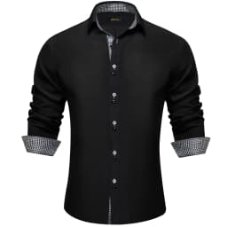 Men's Polyester Cotton Solid Black Shirts Long Sleeve Blue Paisley Patchwork Social Casual Dress Shirt Elegant Men Clothing