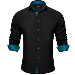 Men's Polyester Cotton Solid Black Shirts Long Sleeve Blue Paisley Patchwork Social Casual Dress Shirt Elegant Men Clothing