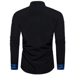 Men's Polyester Cotton Solid Black Shirts Long Sleeve Blue Paisley Patchwork Social Casual Dress Shirt Elegant Men Clothing