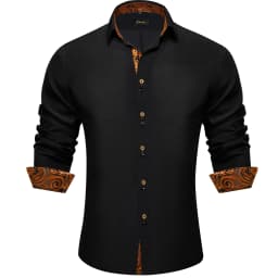 Men's Polyester Cotton Solid Black Shirts Long Sleeve Blue Paisley Patchwork Social Casual Dress Shirt Elegant Men Clothing