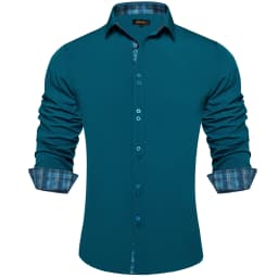 Men's Polyester Cotton Solid Black Shirts Long Sleeve Blue Paisley Patchwork Social Casual Dress Shirt Elegant Men Clothing