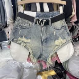 Fashion Women Denim Shorts Leaky Pocket Worn Washed Retro Sexy A Word Denim Super Shorts