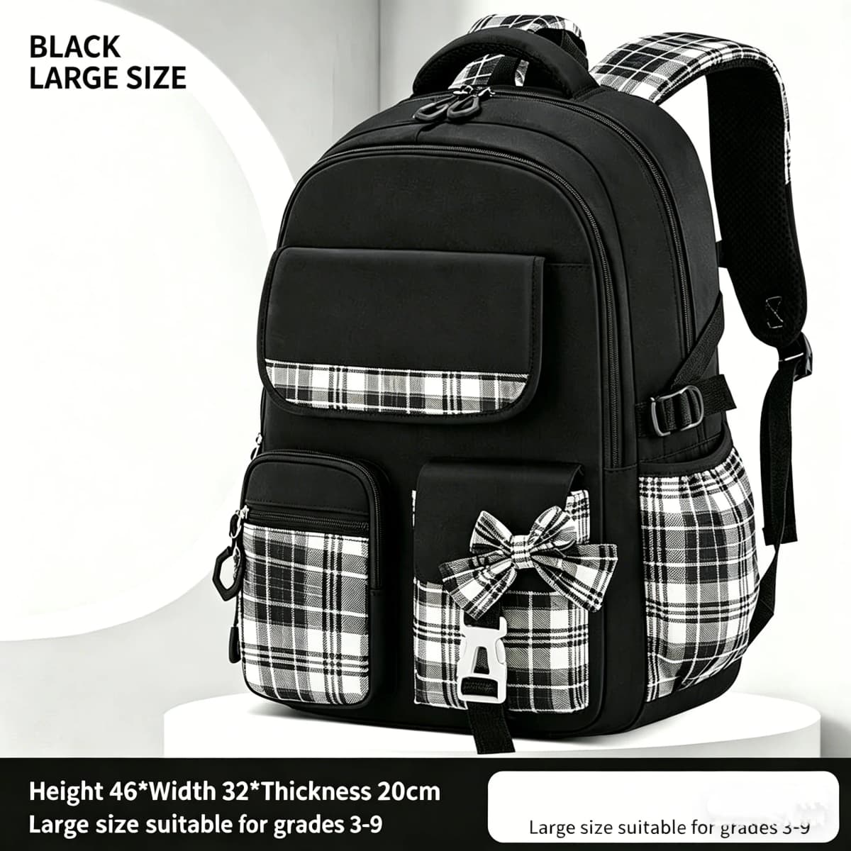 Protecting The Spine Ergonomics Elementary School Students Girls Checkered Backpack Large Capacity Lightweight Waterproof