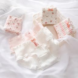 5Pcs/set Pure Cotton Sweet Bow Lace Women Panties Mid-Waist Girls Briefs Floral Underpants Soft Shorts Sexy Female Lingeries