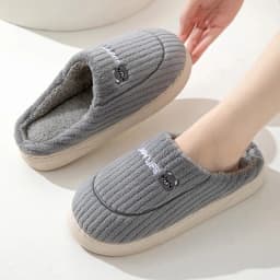 Women Men Winter Cartoon Embroidery Plush Slippers Thick Sole Corduroy Warm Indoor Home Shoes Soft Non Slip Couple House Slipper