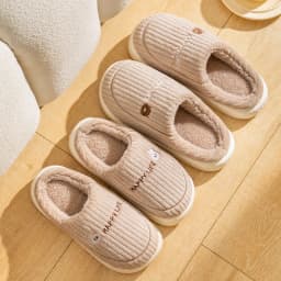 Women Men Winter Cartoon Embroidery Plush Slippers Thick Sole Corduroy Warm Indoor Home Shoes Soft Non Slip Couple House Slipper