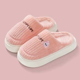 Women Men Winter Cartoon Embroidery Plush Slippers Thick Sole Corduroy Warm Indoor Home Shoes Soft Non Slip Couple House Slipper