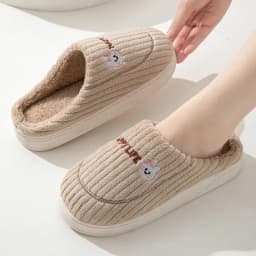Women Men Winter Cartoon Embroidery Plush Slippers Thick Sole Corduroy Warm Indoor Home Shoes Soft Non Slip Couple House Slipper