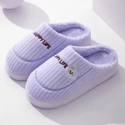 Women Men Winter Cartoon Embroidery Plush Slippers Thick Sole Corduroy Warm Indoor Home Shoes Soft Non Slip Couple House Slipper