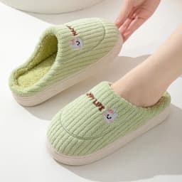 Women Men Winter Cartoon Embroidery Plush Slippers Thick Sole Corduroy Warm Indoor Home Shoes Soft Non Slip Couple House Slipper