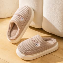 Women Men Winter Cartoon Embroidery Plush Slippers Thick Sole Corduroy Warm Indoor Home Shoes Soft Non Slip Couple House Slipper