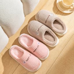 Women Men Winter Cartoon Embroidery Plush Slippers Thick Sole Corduroy Warm Indoor Home Shoes Soft Non Slip Couple House Slipper