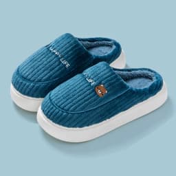 Women Men Winter Cartoon Embroidery Plush Slippers Thick Sole Corduroy Warm Indoor Home Shoes Soft Non Slip Couple House Slipper